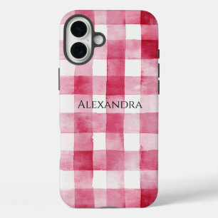 Coque Pour iPhone 16 Plus Pink White Plaid Stripes Anniversaire