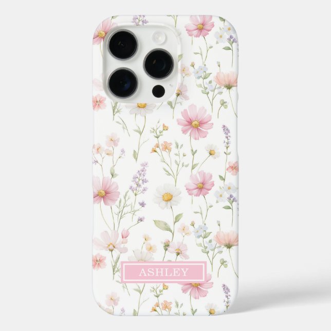 Coques Case-Mate iPhone Pink Wildflower Garden Monogrammed (Verso)