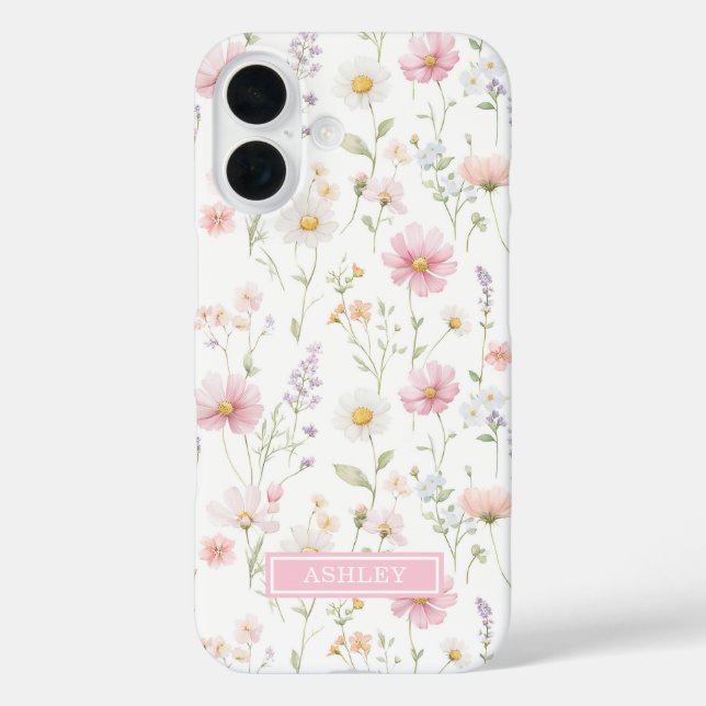 Coques Case-Mate iPhone Pink Wildflower Garden Monogrammed (Verso)