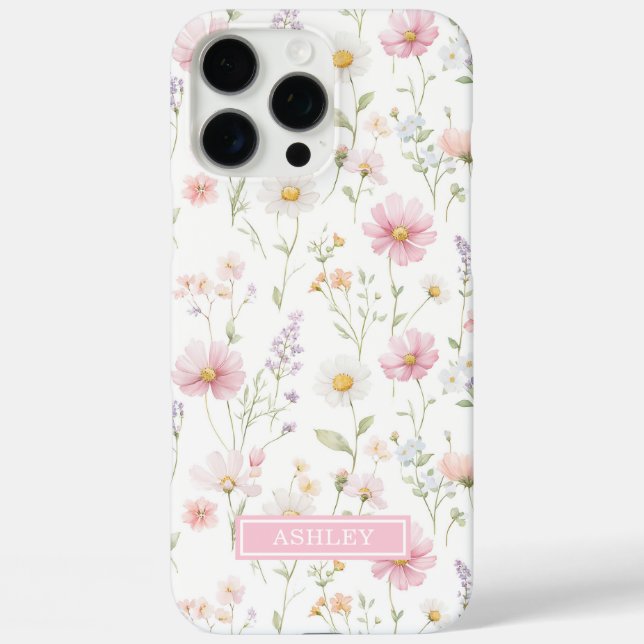 Coques Case-Mate iPhone Pink Wildflower Garden Monogrammed (Verso)