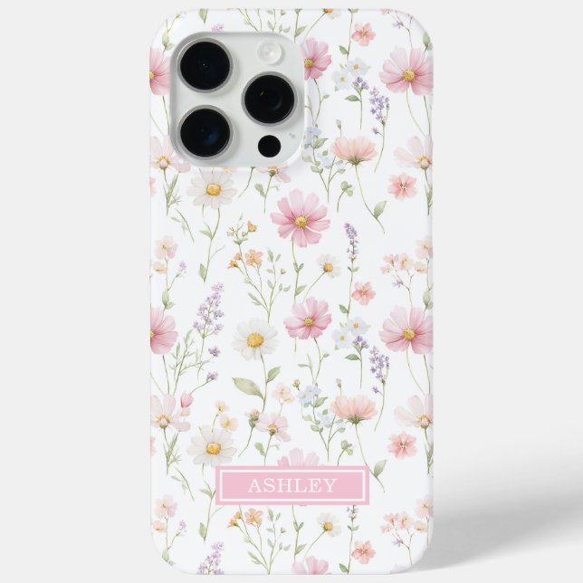 Coques Case-Mate iPhone Pink Wildflower Garden Monogrammed (Verso)