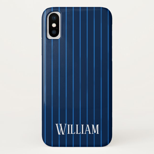 Coques Case-Mate iPhone Pinstripes bleu marine personnalisées (Dos)