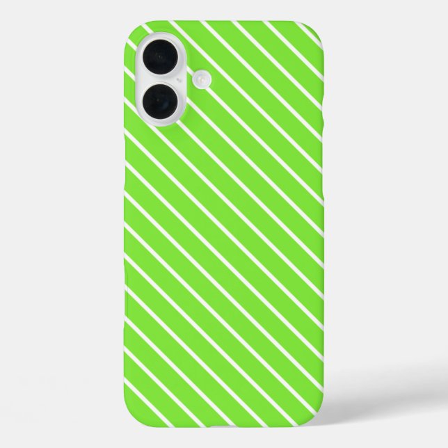 Coques Case-Mate iPhone Pinstripes diagonales - vert citron et blanc (Verso)