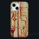 Coque Pour iPhone 15 Pipes murales anciennes stylisées<br><div class="desc">Des effets numériques ont été ajoutés pour donner un appel Steampunk à une photographie originale d'un labyrinthe de tuyaux métalliques,  vers 1920. Ceux qui aiment les images vintage,  la plomberie et la métallurgie y trouveront probablement un design attrayant.</div>