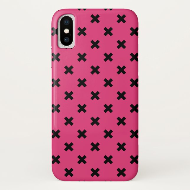 Coques Case-Mate iPhone Piqûres de croix noire sur fuchsia (Dos)