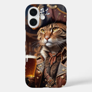 Coque Pour iPhone 16 Pirate cat avec bière