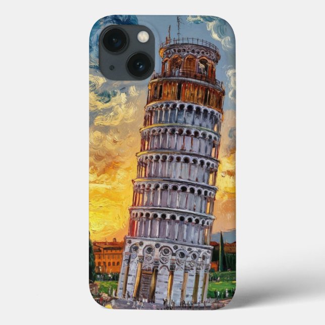Coques Case-Mate iPhone Pisa Tower: Sunset Impressionist Oil Art (Verso)