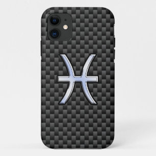 Coque iPhone 11 Pisces Zodiac Silver Symbol Carbon Fiber Style