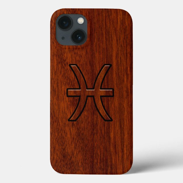 Coques Case-Mate iPhone Pisces Zodiac Symbol Brown Mahogany wood style (Verso)
