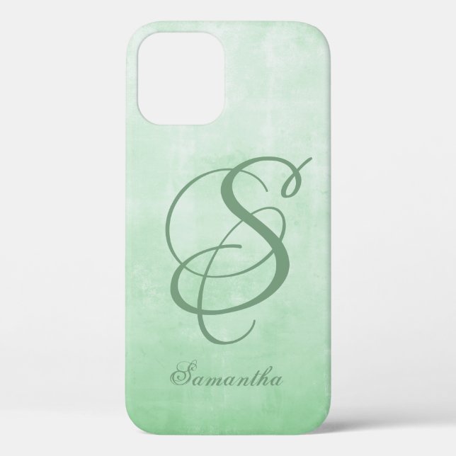 Coques Case-Mate iPhone Pistachio Grey élégant monogramme rustique (Verso)