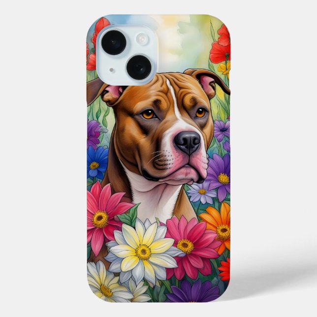 Coques Case-Mate iPhone Pitbull dans le jardin des fleurs (Verso)