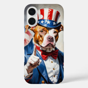Coque Pour iPhone 16 Pitbull patriotique en pose d'Oncle Sam