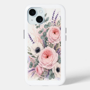 Coque Case-Mate iPhone Pivoine rose blush doux et Anémone blanche à l'aqu