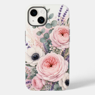 Coque Case-Mate iPhone Pivoine rose blush doux et Anémone blanche à l'aqu