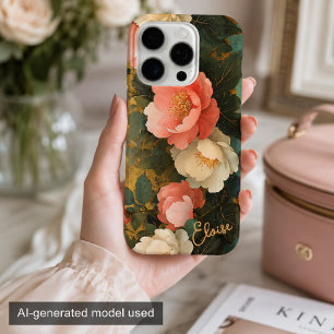 Coque iPhone 16 Pro Pivoine Rose Pâle Vintage Shabby Chic Personnalisé