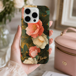 Coque iPhone 16 Pro Pivoine Rose Pâle Vintage Shabby Chic Personnalisé