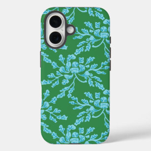Coque Pour iPhone 16 Pivoine sinueuse en xylographie verte et aqua