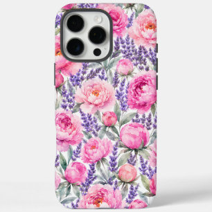 Coque iPhone 16 Pro Max Pivoines roses & Lavande Motif floral aquarelle