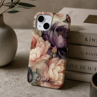 Coque Case-Mate iPhone Pivoines Vintage Roses et Violettes Personnalisées
