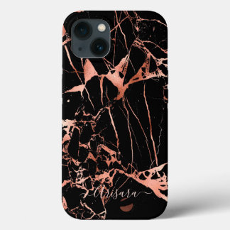 Case-Mate iPhone Case PixDezines Marbre noir Faux Veines rosées et dorée