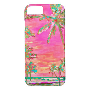 Coque iPhone 8/7 PixDezines Vintage Hawaiian Beach Scène/Pink