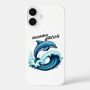 Coque Pour iPhone 16 Pixel Art Dolphin Sauter sur la conception de vagu