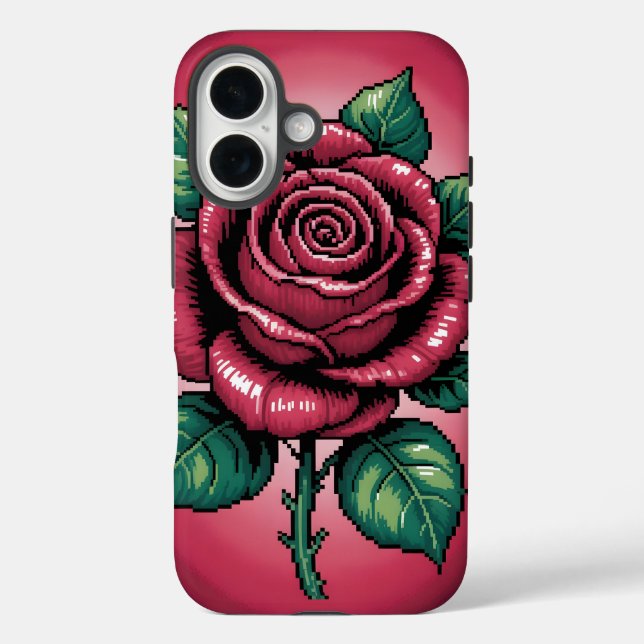 Coques Case-Mate iPhone Pixel Rose – Art Floral Rétro (Verso)