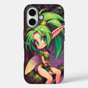 Coque Pour iPhone 16 Pixie de la forêt de Chibi à Dusk — Émeraude