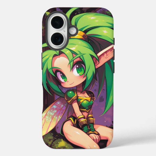 Coques Case-Mate iPhone Pixie de la forêt de Chibi à Dusk — Émeraude (Verso)