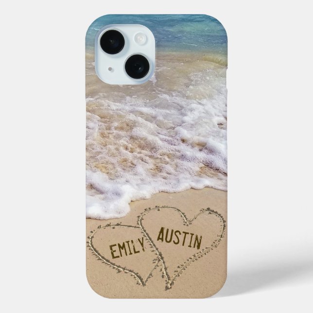 Coques Case-Mate iPhone Plage Amour Coeurs Avec Noms (Verso)