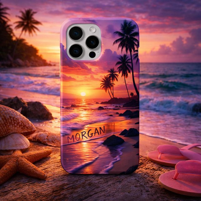 Coques Case-Mate iPhone Plage de coucher de soleil tropicale customisée -  (Créateur téléchargé)