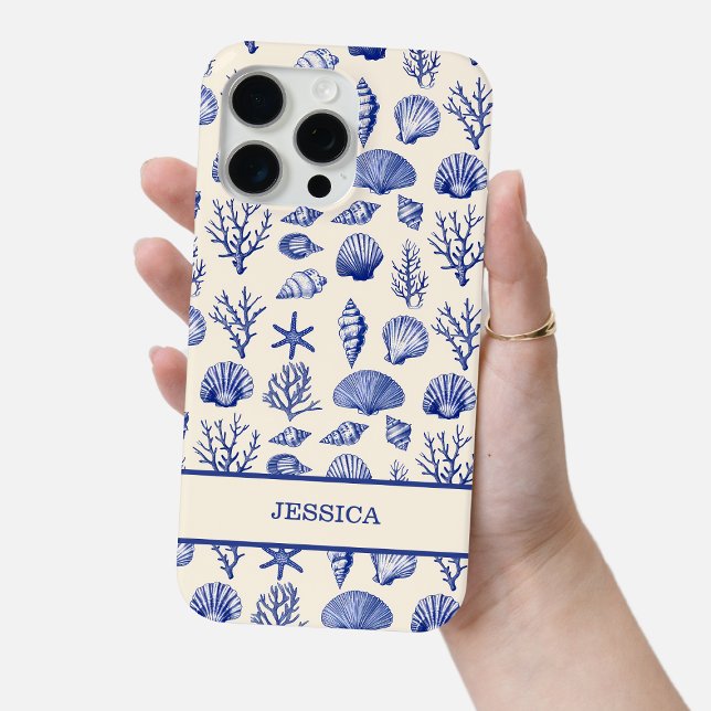 Coques Case-Mate iPhone Plage de la côte océanique bleu personnalisée (Personalized Blue Seashell Coastal Ocean Beach Case-Mate iPhone Case)