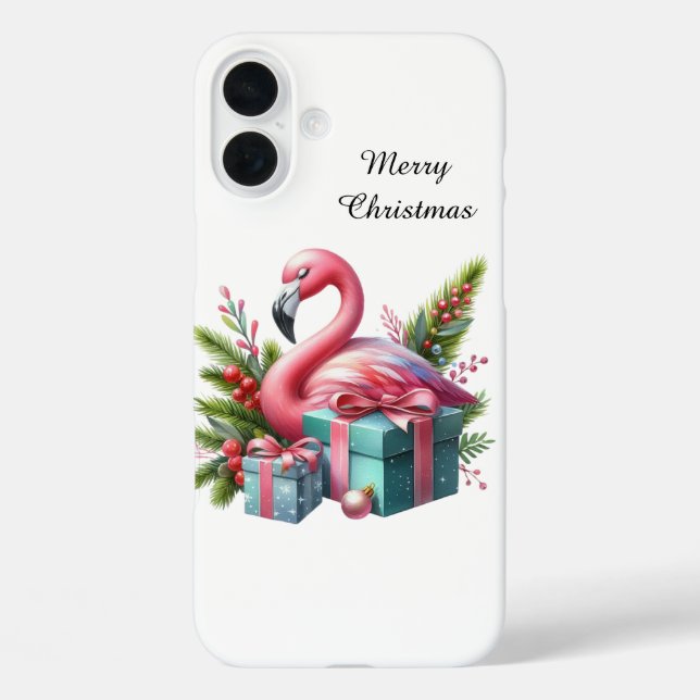 Coques Case-Mate iPhone Plage de Noël festive flamant rose personnalisable (Verso)