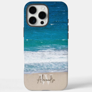 Coque iPhone 16 Pro Max Plage de sable tropicale Monogramme Personnalisée