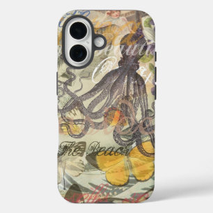 Coque Pour iPhone 16 Plage du poulpe Antique Coastal Steampunk