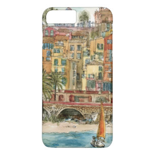 Coque iPhone 8 Plus/7 Plus Plage et bâtiments d'aquarelle des destinations  