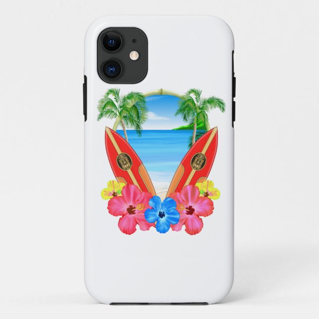 Coques Case-Mate iPhone Plage et planches de surf tropicales (Dos)