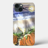 Plage hantée avec un fantôme et citrouilles