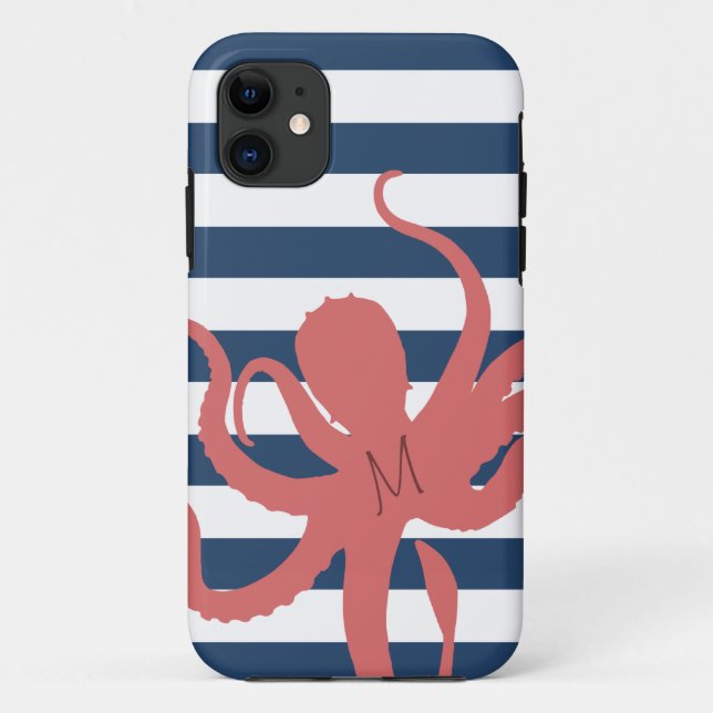 Coques Case-Mate iPhone Plage moderne de pieuvre rouge blanc marine bleu r (Dos)