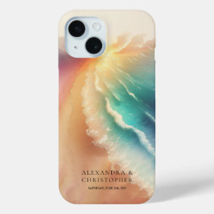 Coque Case-Mate iPhone Plage Océan Vert Aquarelle Soleil Été Élégant