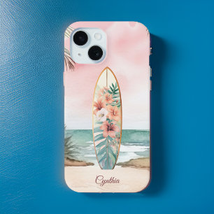 Coque Case-Mate iPhone Plage Surfboard Fleurs tropicales Île Monogramme