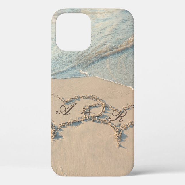 Coques Case-Mate iPhone Plage tropicale, Coeurs de sable Monogramme (Verso)