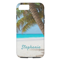 Plage tropicale Monogram Palm Tree Turquoise Cool