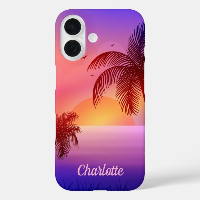 Coques Case-Mate iPhone Plage tropicale violette au coucher du soleil (Verso)