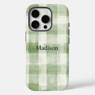 Coque iPhone 16 Pro Plaid à la crème verte de la ferme