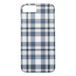 Coque iPhone 7 Plaid blanc bleu 1