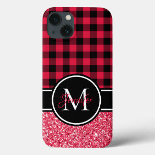 Case-Mate iPhone Case Plaid Buffalo Paillettes Noir et Rouge Monogramme