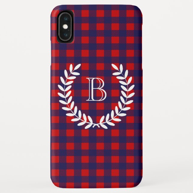 Coques Case-Mate iPhone Plaid de buffle bleu et rouge Preppy | Monogramme (Dos)