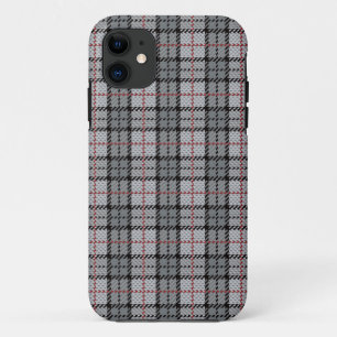 Coques Pour iPhone Plaid de pixel dans le gris avec la rayure rouge