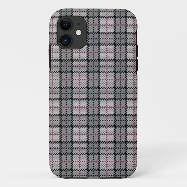 Coques Case-Mate iPhone Plaid de pixel dans le gris avec la rayure rouge (Dos)